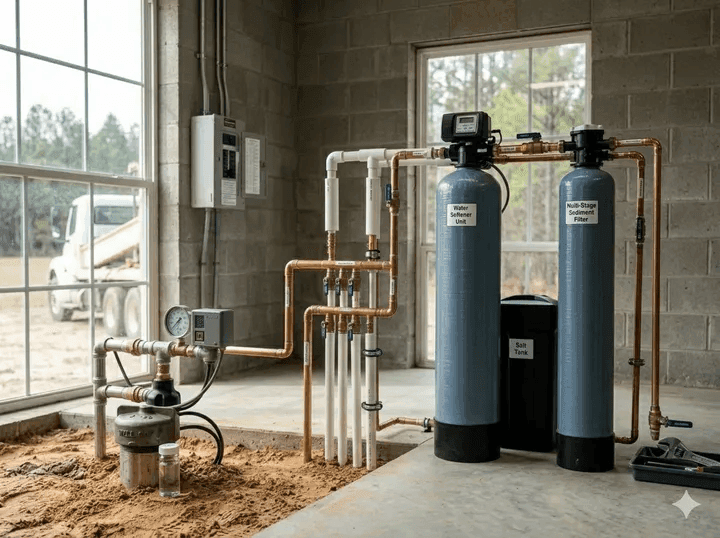 Whole-home water treatment equipment for well water